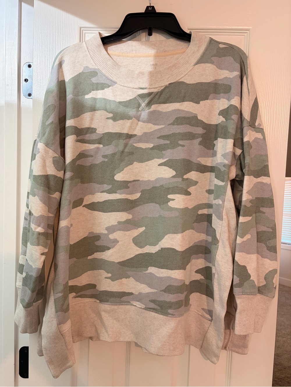 Aerie Camo Crewneck Sweatshirt - Olive & Cream